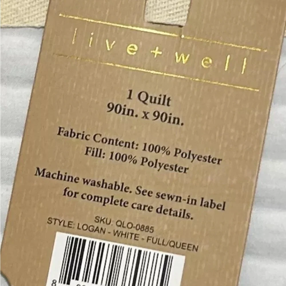 Live Well White Full/Queen Quilt 90”x90” NEW with Tags 100% Polyester
